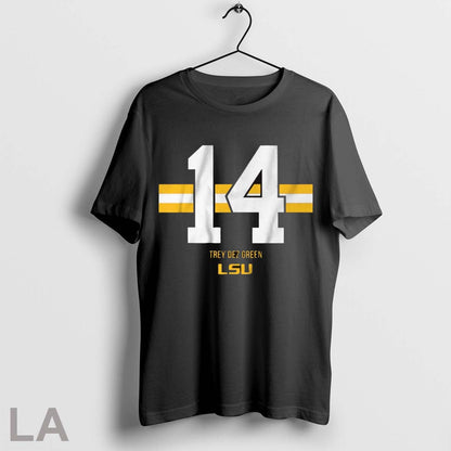 Original Lsu Tigers Football Ncaa Treydez Green 14 Stripe TShirt