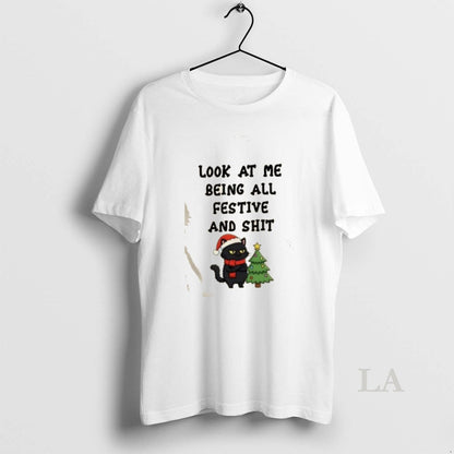Original Me Being All Festive And Shit Black Cat And Tree Shirt