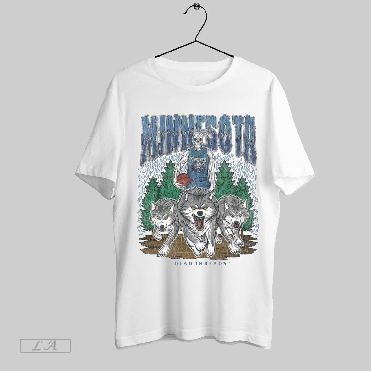 Original Minnesota Timberwolves Dead Threads Skeleton Shirt Vintage