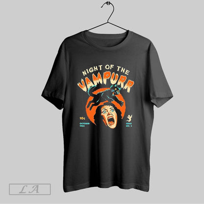 Original Night Vampurr Black Cat Halloween TShirt Authentic Art