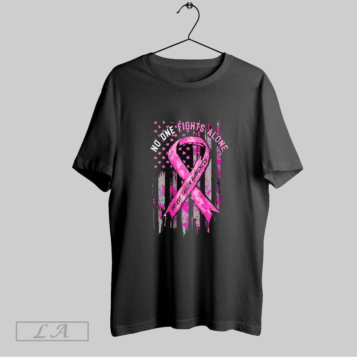 Original No One Fights Alone Breast Cancer Awareness Us Flag Shirt