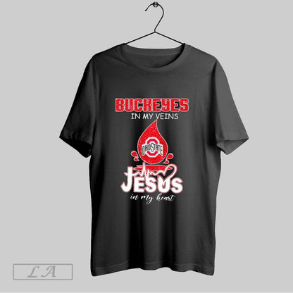 Original Osu Buckeyes My Veins Jesus My Heart TShirt Authentic Merch