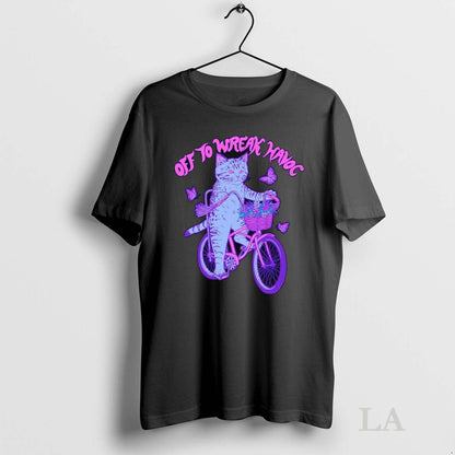 Original Off To Wreak Havoc Cat Riding Tee Premium Design
