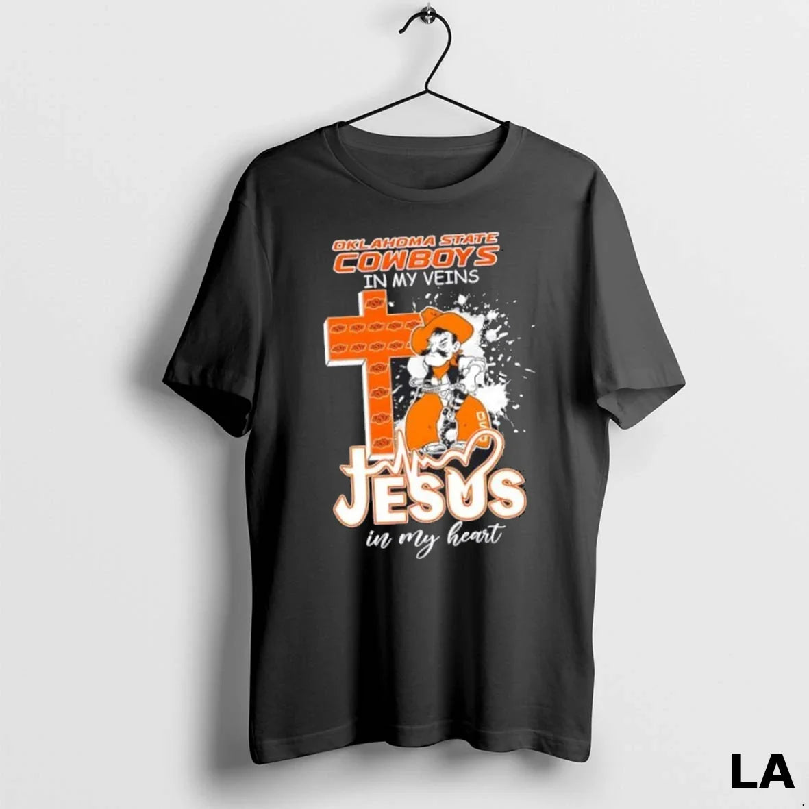 Original Oklahoma State Cowboys My Veins Jesus My Heart Cross Mascot