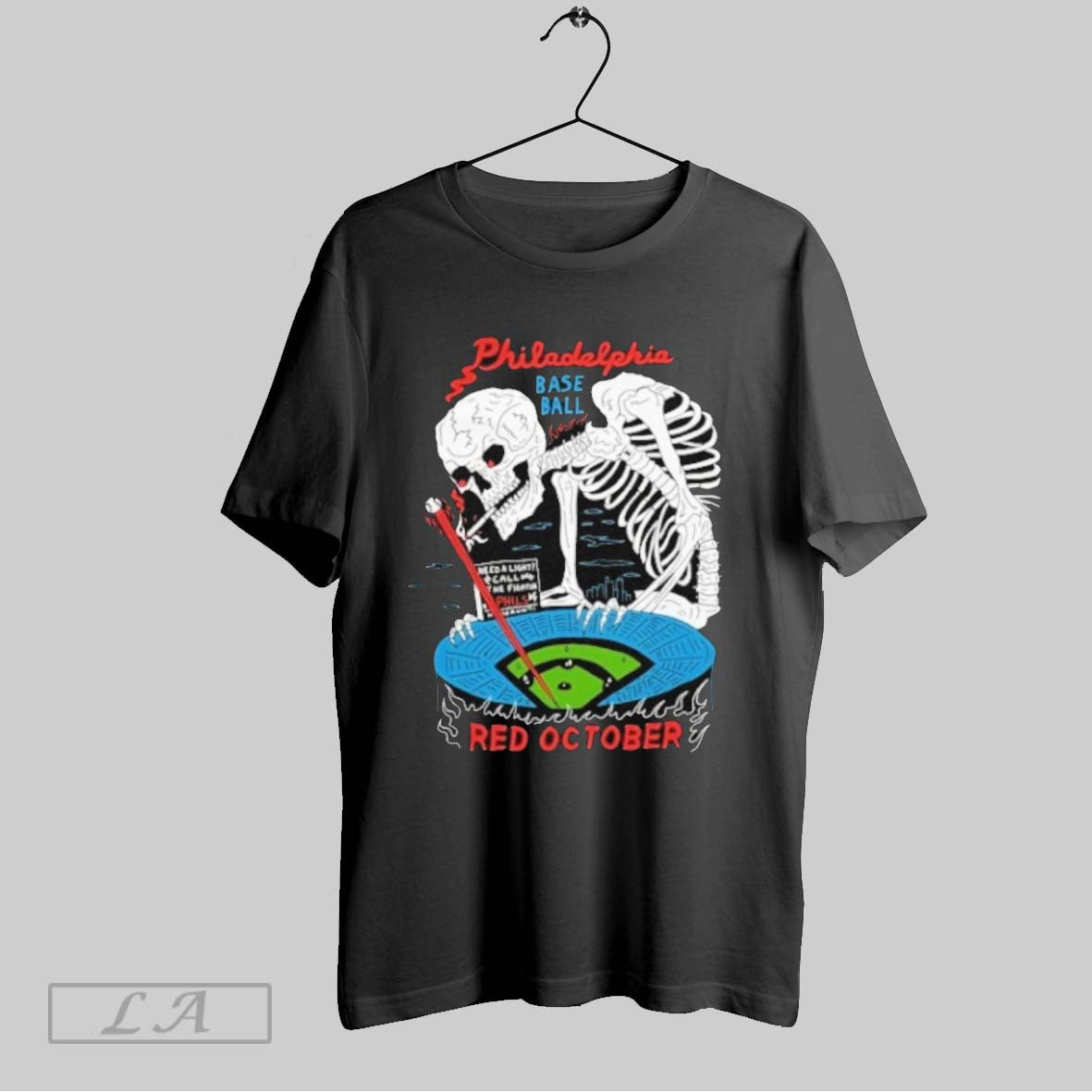 Original Philadelphia Baseball Red October Skull Hoodie Modern
