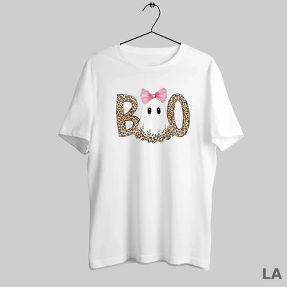 Original Preppy Ghost Boo Leopard Spooky Coquette Happy Halloween Tee