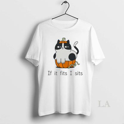 Original Pumpkin Cat If It Fits I Sits Halloween Tee Elegant Look