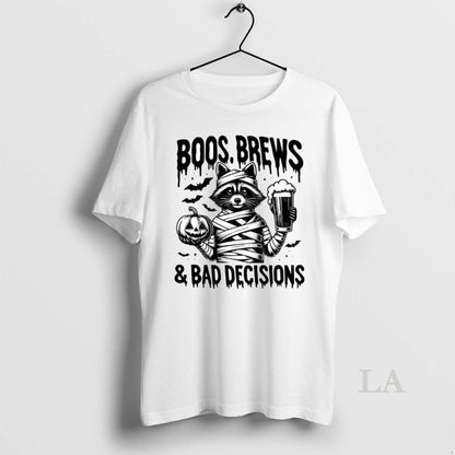 Original Raccoon Boos Brews And Bad Decisions Halloween Sweatshirt