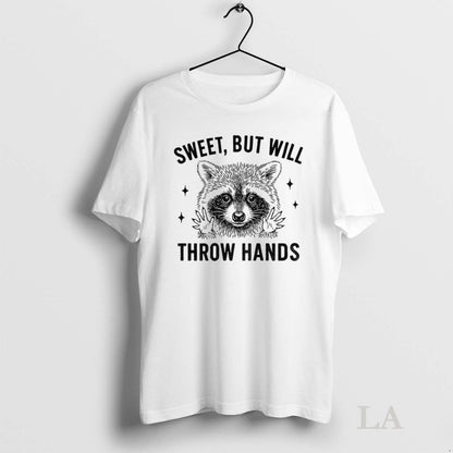 Original Raccoon Sweet But Will Throw Hands Tee Premium Outfit