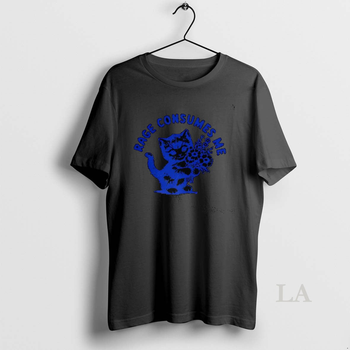 Original Rage Consumes Me Cat Embracing Flowers Tee Retro Design