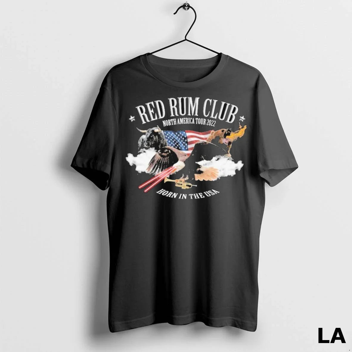 Original Red Rum Club Usa 2022 Tour Horn Usa Eagle Bear Tee Designer