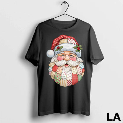 Original Santa Claus Face Patchwork Folk Art Shirt Authentic Look