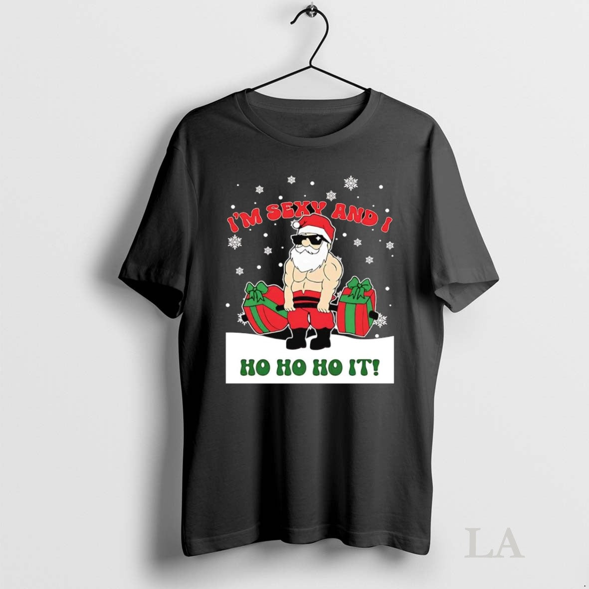 Original Santa Claus Lifting Weights Im Sexy And I Ho Ho It Tee