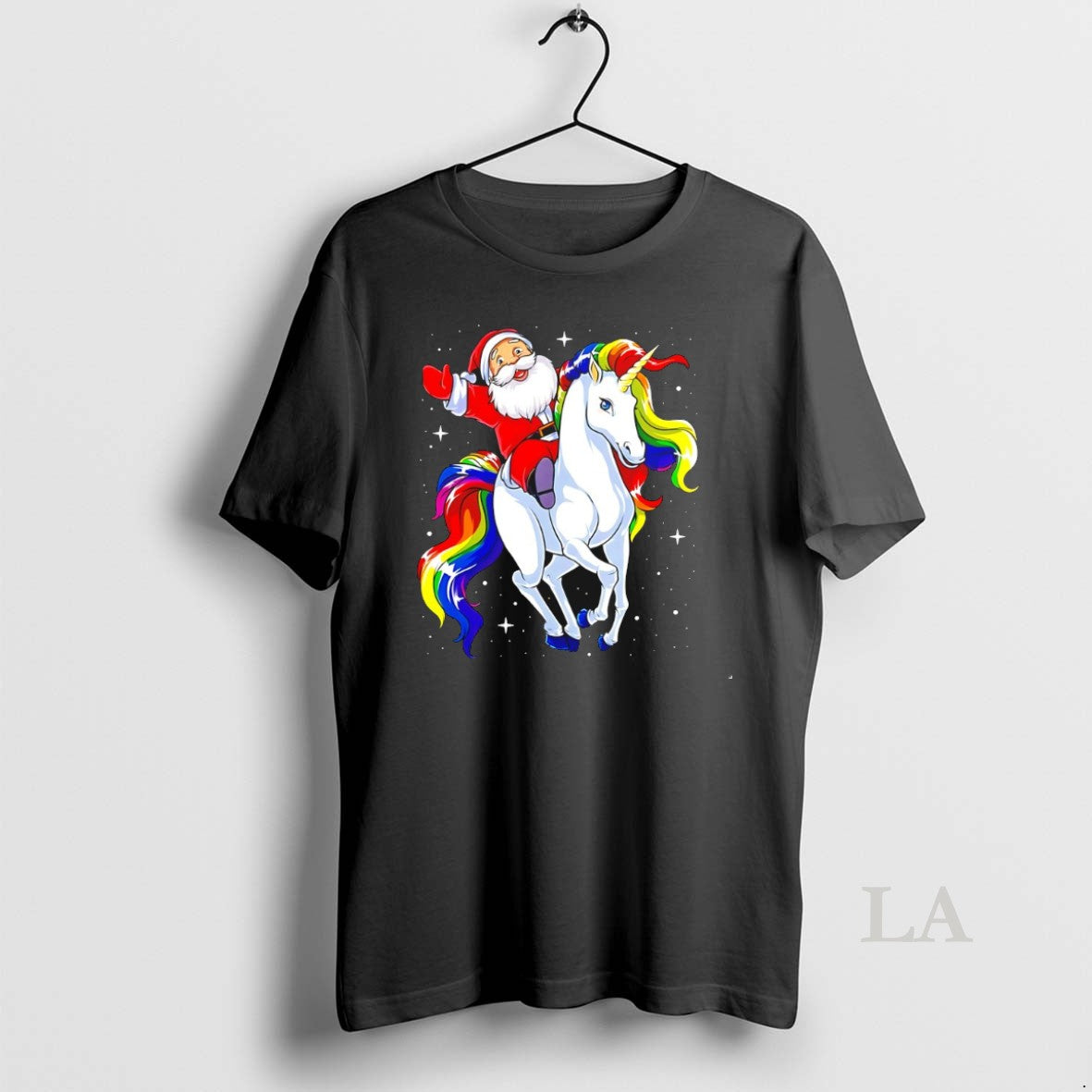 Original Santa Riding Rainbow Unicorn Galaxy TShirt Retro Gift