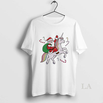 Original Santa Riding Unicorn Candy Joy White Long Sleeve Authentic