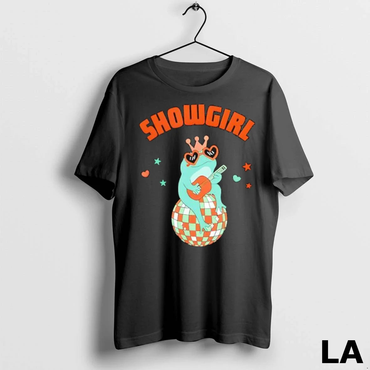 Original Showgirl Frog Playing Guitar Mirror Ball Ladies Tee Elegant