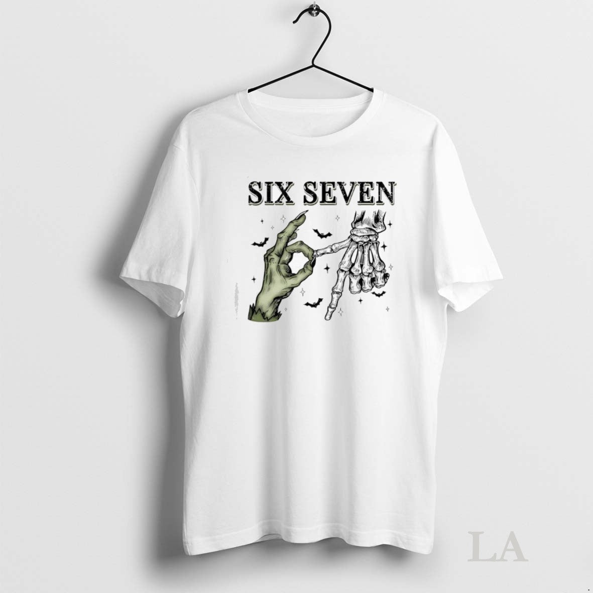 Original Six Seven 6 7 Skeleton Hands Halloween Tee Designer