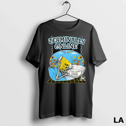 Original Skeleton Terminally Online Love These Hiking Videos Shirt