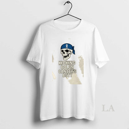 Original Skull Kicking Colon Cancers Butt Shirt Retro Gift