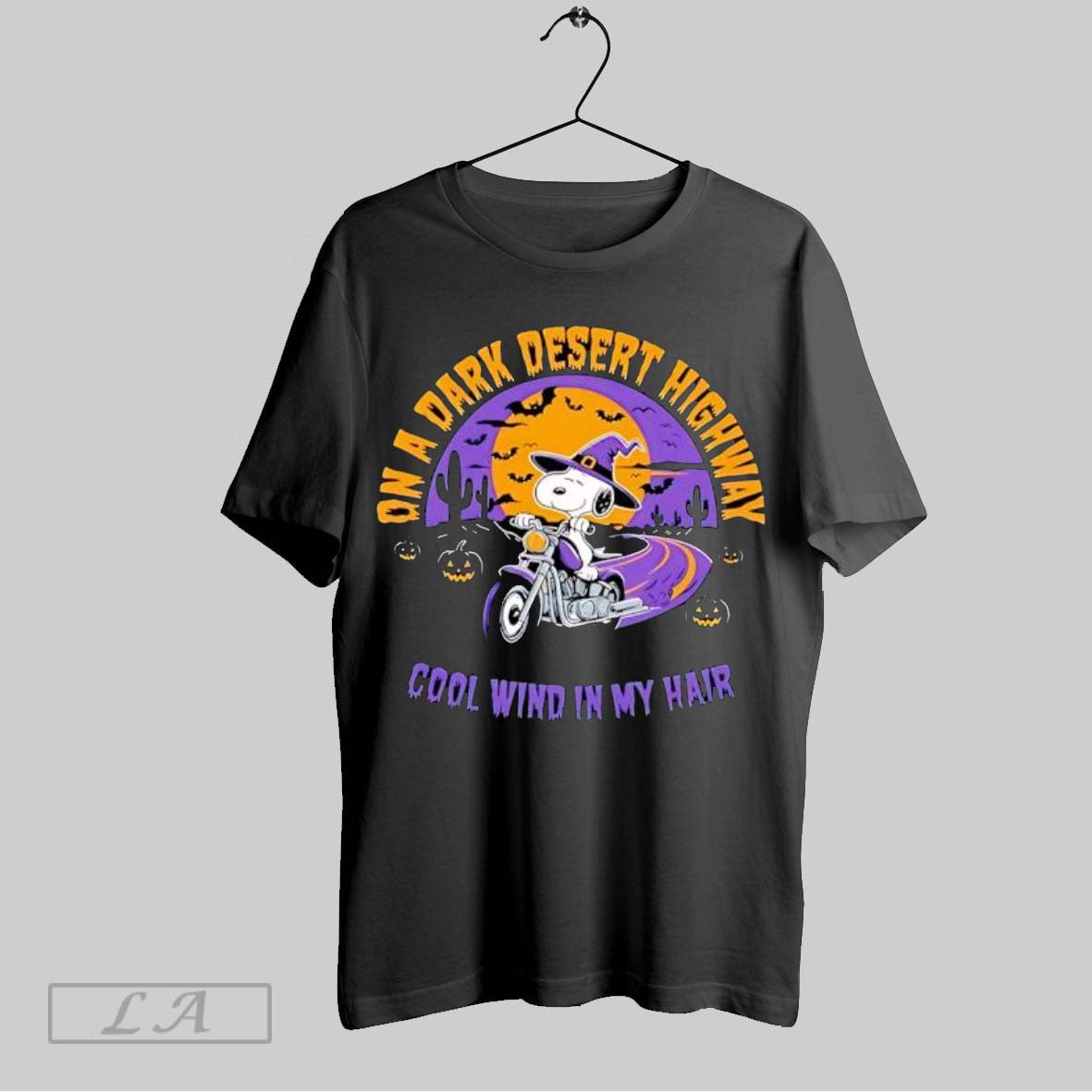 Original Snoopy Dark Desert Highway Wind My Hair Halloween Tee