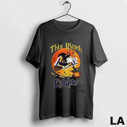 Original Snoopy This Witch Loves Los Angeles Lakers Halloween Tee