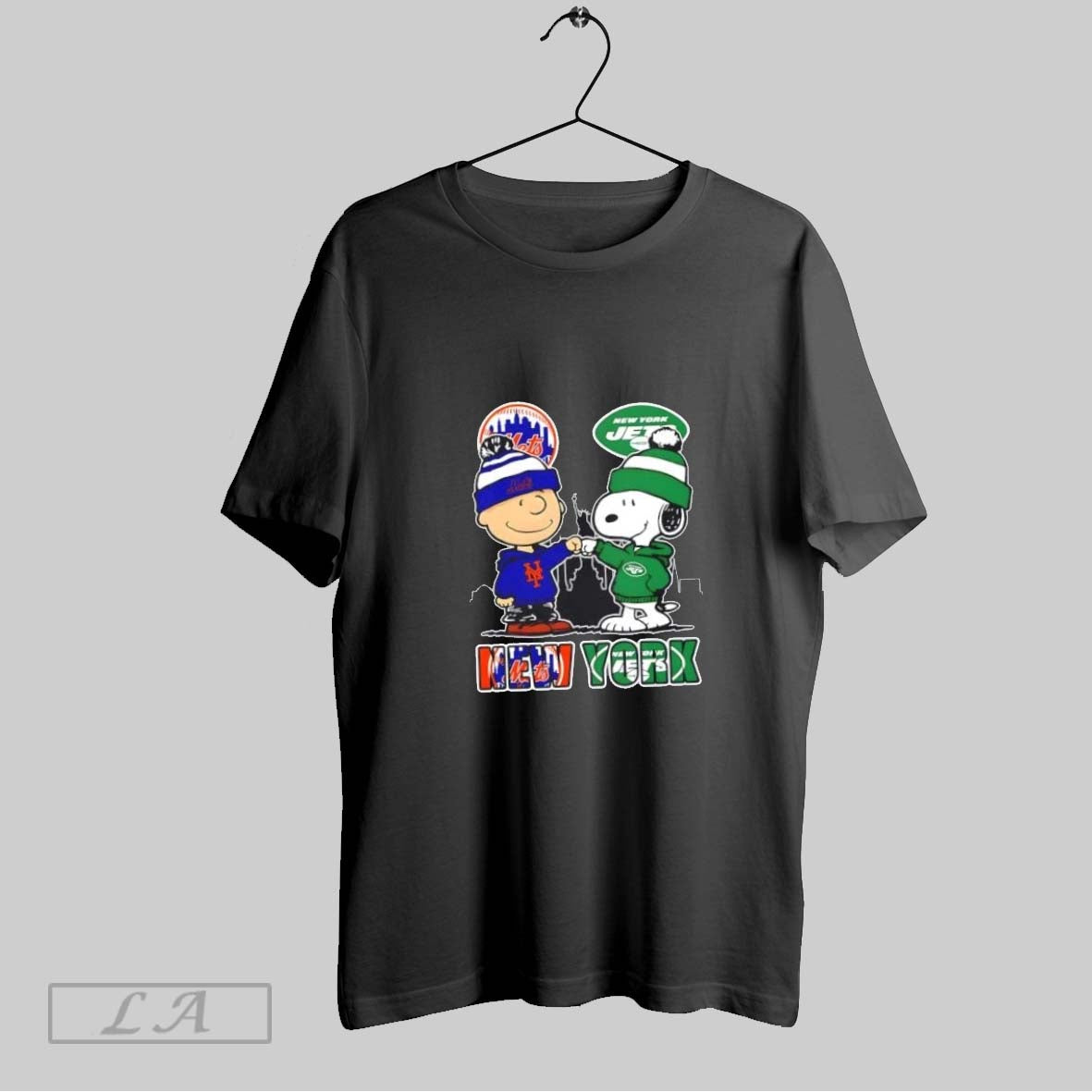 Original Snoopy And Charlie Brown New York Sports Mets X Jets Skyline