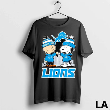 Original Snoopy And Charlie Brown Fist Bump Detroit Lions Skyline
