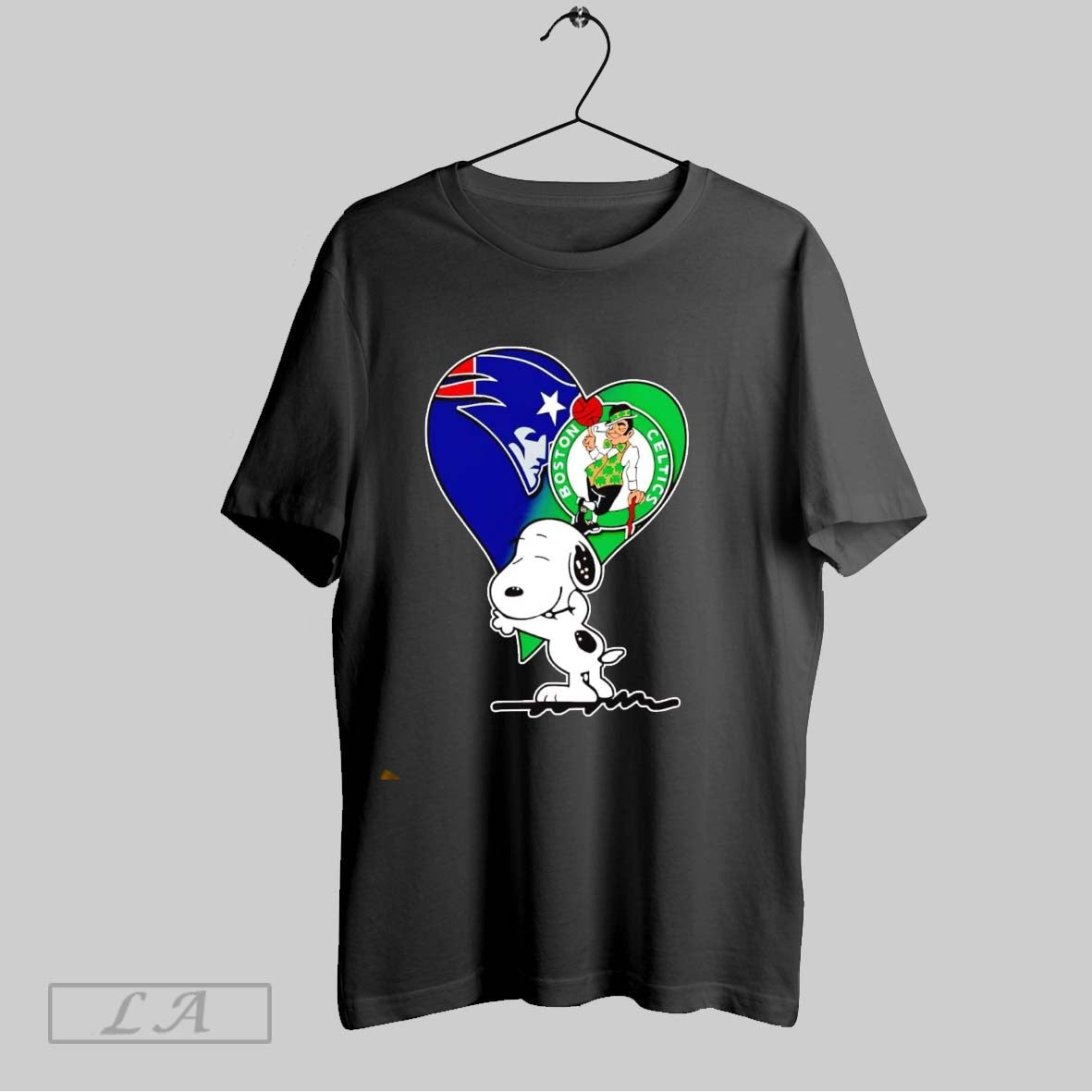 Original Snoopy Hug Patriots And Celtics Heart Tee Premium Design