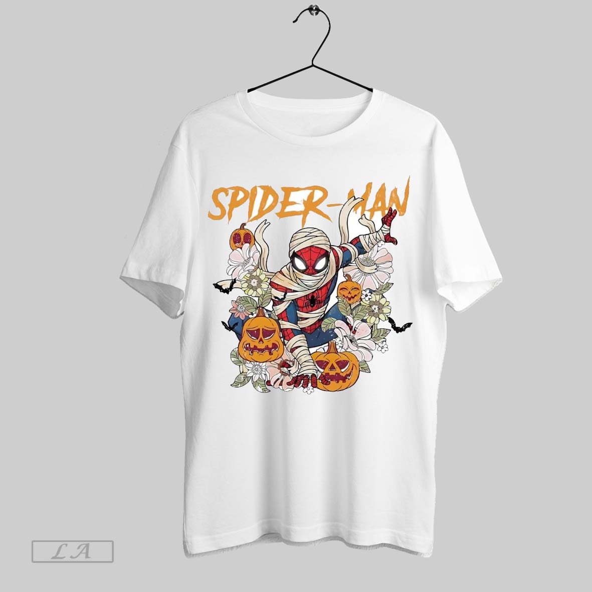 Original Spiderman Mummy Pumpkin Halloween Tee Designer Look