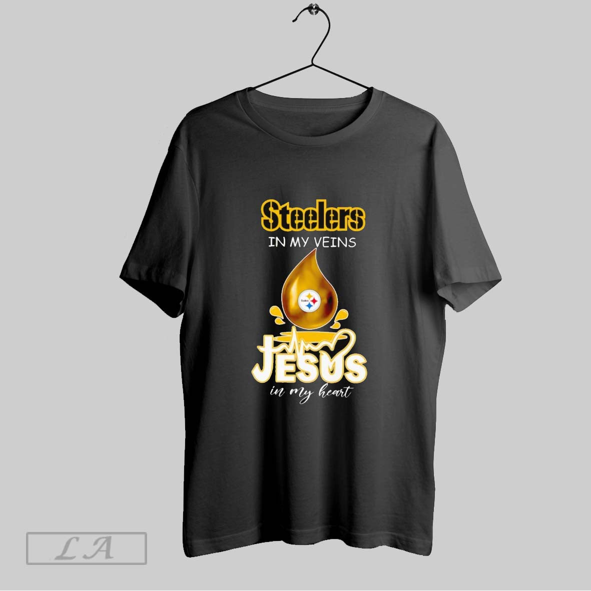 Original Steelers My Veins Jesus My Heart Drop Blood Tee Vintage