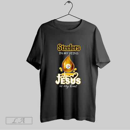 Original Steelers My Veins Jesus My Heart Drop Blood Tee Vintage