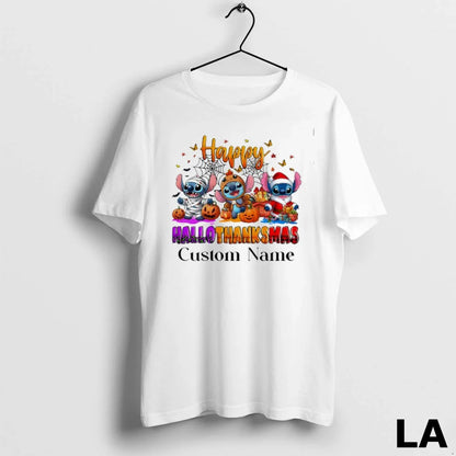 Original Stitch Hallothanksmas Custom Name Holiday Ladies Tee Modern