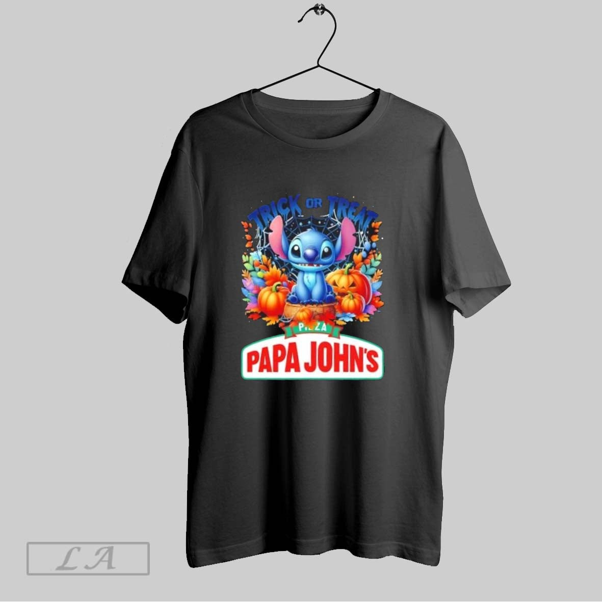 Original Stitch X Papa Johns Pizza Trick Or Treat Halloween Tee Retro