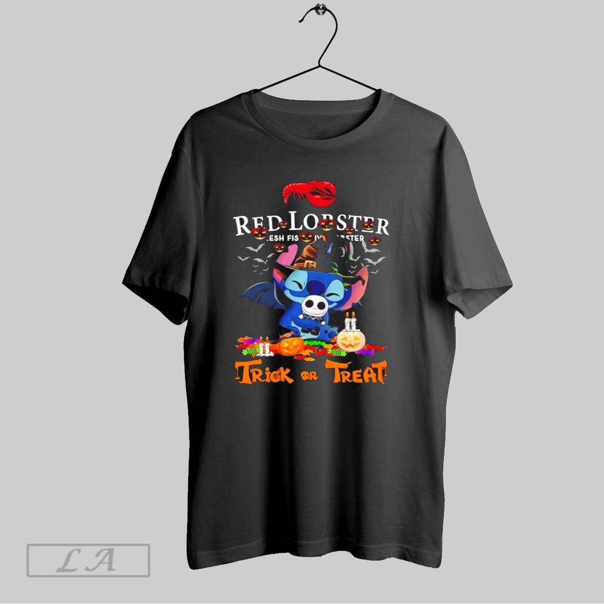 Original Stitch X Red Lobster Trick Or Treat Halloween Shirt Designer