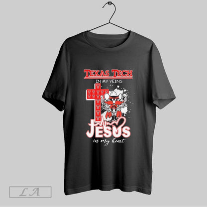 Original Texas Tech Football Mascot My Veins Jesus My Hear Tee