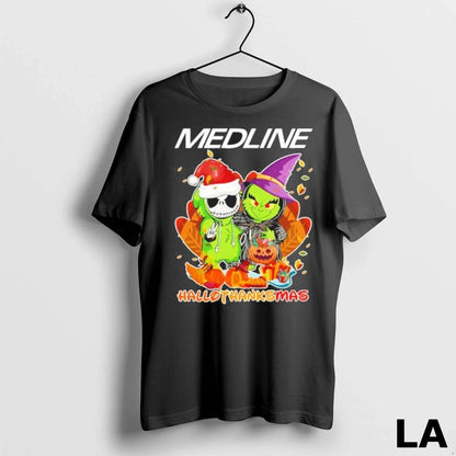 Original Grinch And Santa Jack Medline Logo Hallothanksmas TShirt