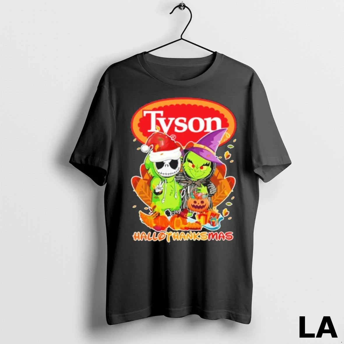 Original Grinch And Santa Jack Tyson Logo Hallothanksmas Tee Stylish