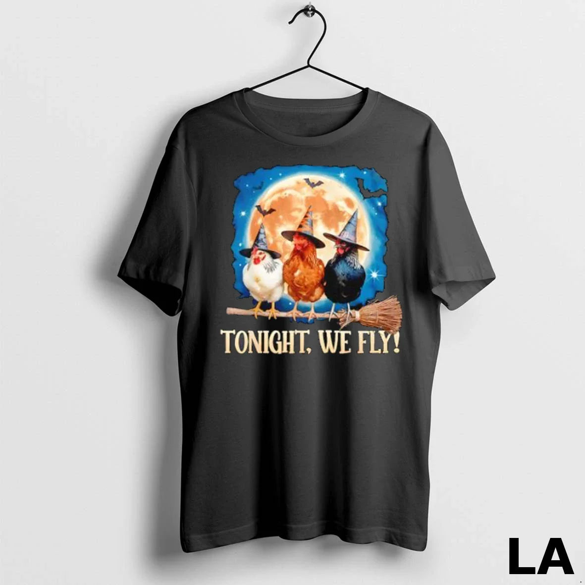 Original Tonight We Fly Moon Bat Spooky Chicken Witch Halloween