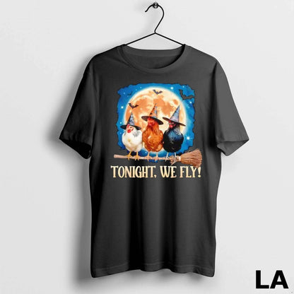 Original Tonight We Fly Moon Bat Spooky Chicken Witch Halloween