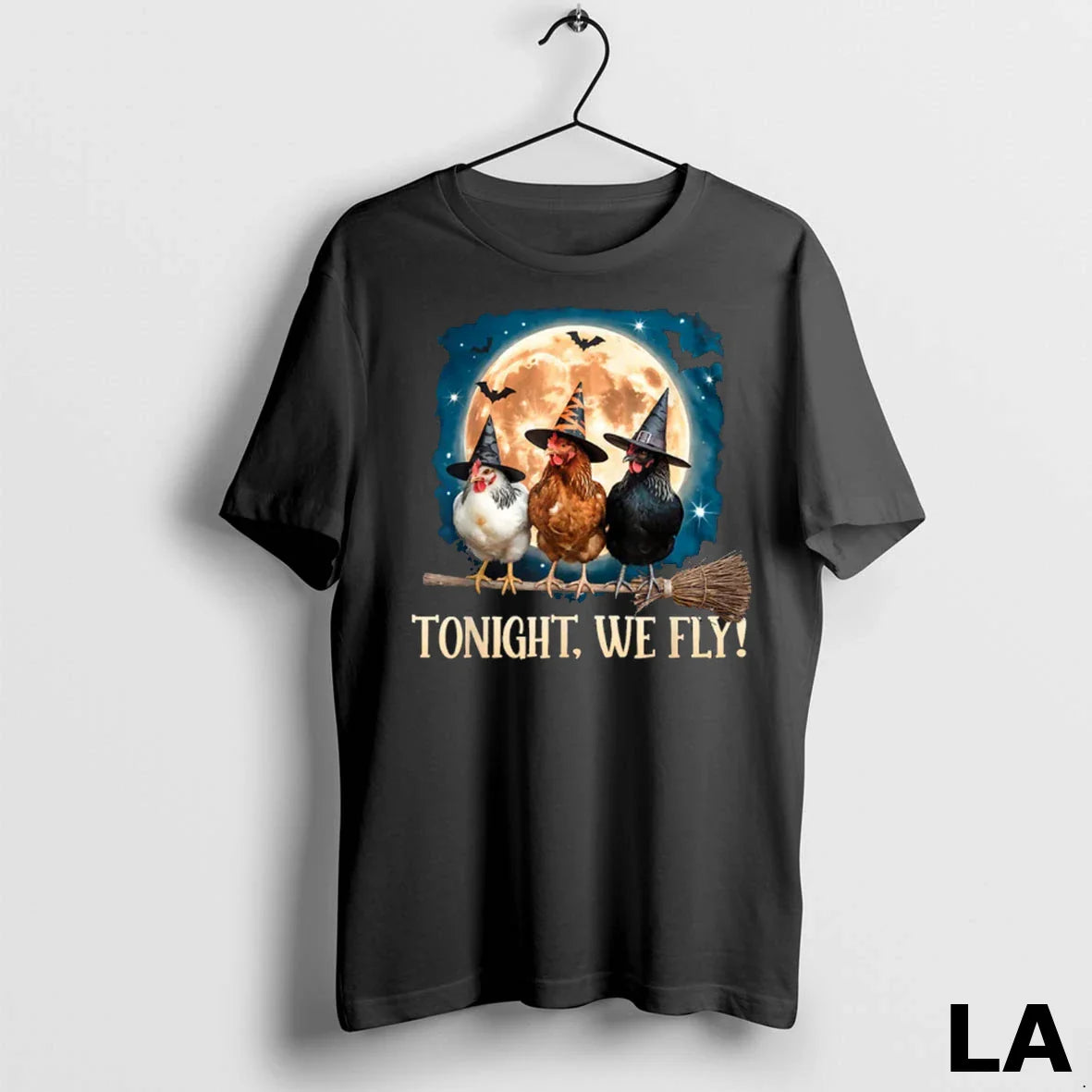Original Tonight We Fly Moon Bat Spooky Chicken Witch Halloween