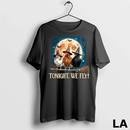 Original Tonight We Fly Moon Bat Spooky Chicken Witch Halloween