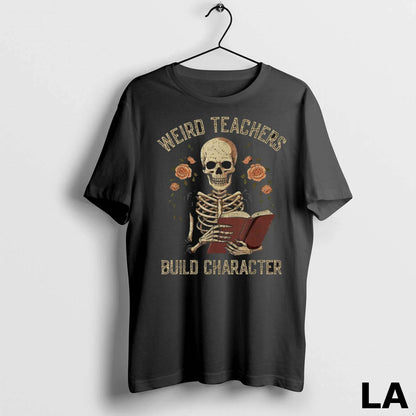 Original Weird Teachers Build Character Skeleton Book Halloween Tank