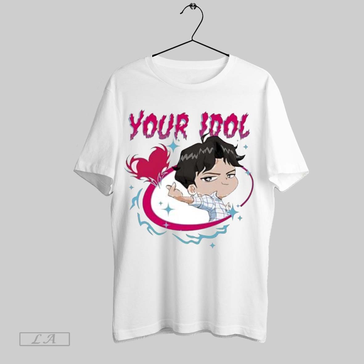 Original Your Idol Chibi Anime Cartoon Pointing Finger Heart Tee