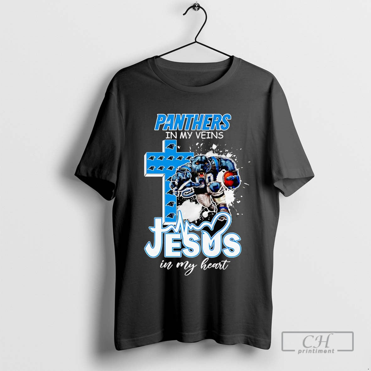 Panthers My Veins Jesus My Heart Mascot Shirt Trendy Merch
