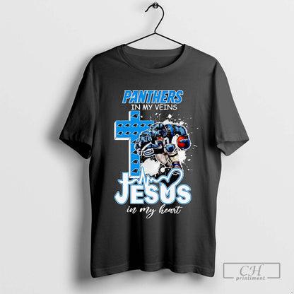 Panthers My Veins Jesus My Heart Mascot Shirt Trendy Merch