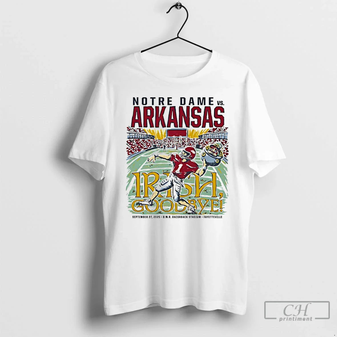 Premium Arkansas Vs Notre Dame Game Day 2025 Paint Shirt Retro Look