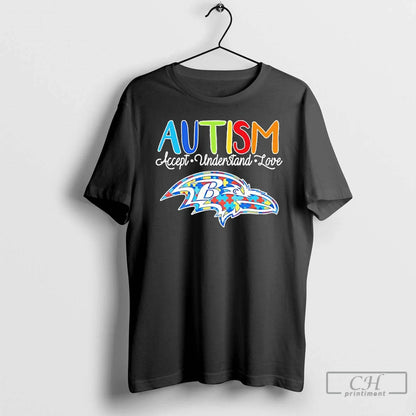 Premium Baltimore Ravens Autism Accept Understand Love T Shirts Long