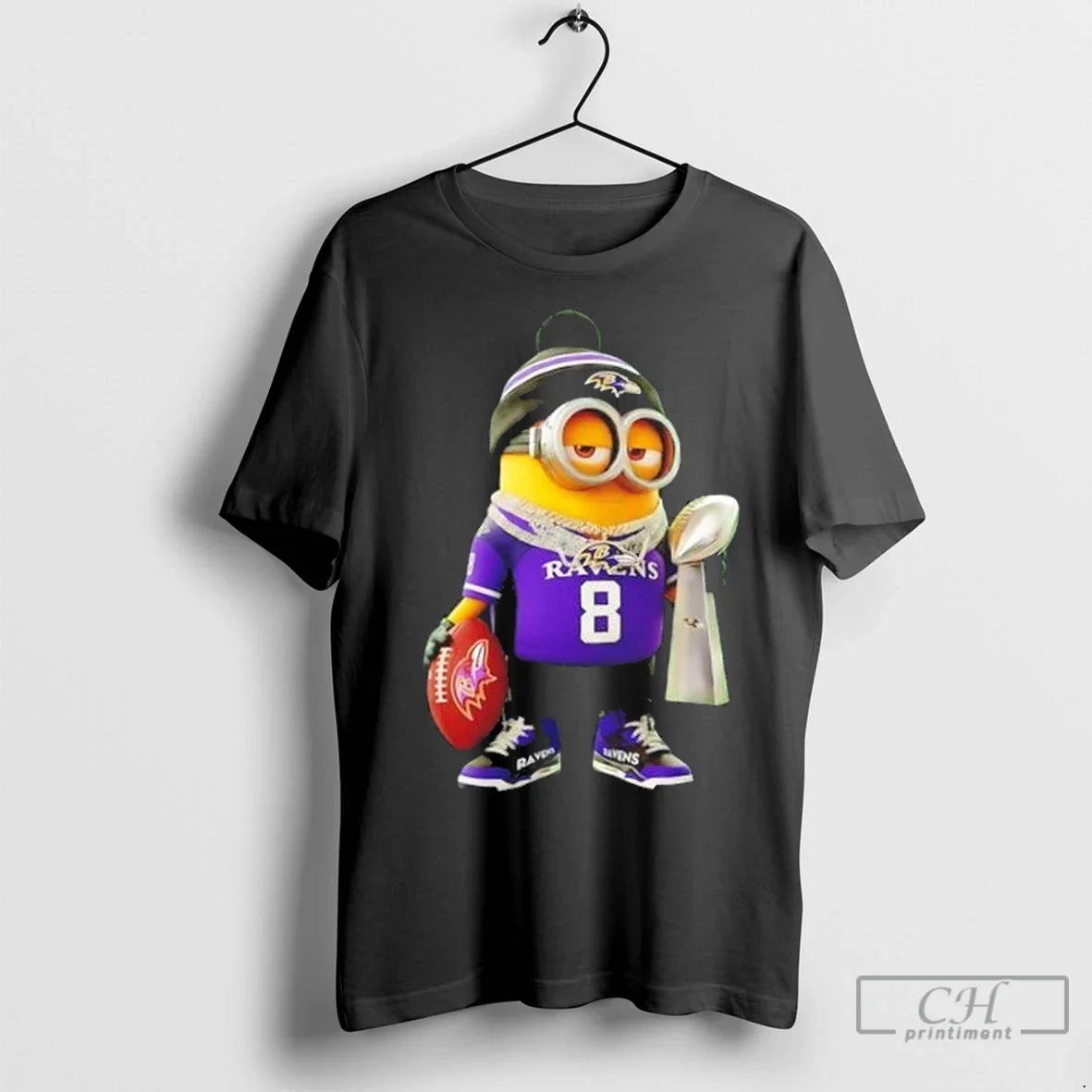 Premium Baltimore Ravens X Minions Hold Super Bowl Trophy Tee