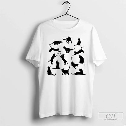 Premium Black Cat Silhouettes T Shirts Tee Authentic Gift