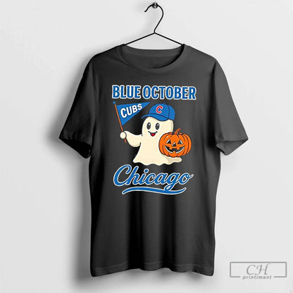 Premium Chicago Cubs Blue October Ghost Pumpkin Halloween T Shirts
